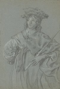 Un jeune homme avec un chapeau de fourrure tenant un bâton (recto); Étude de la tête d